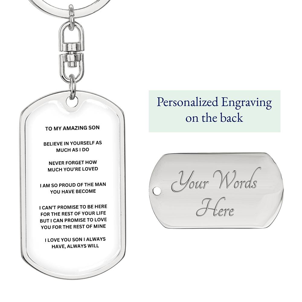 Son Graphic Dog Tag Keychain
