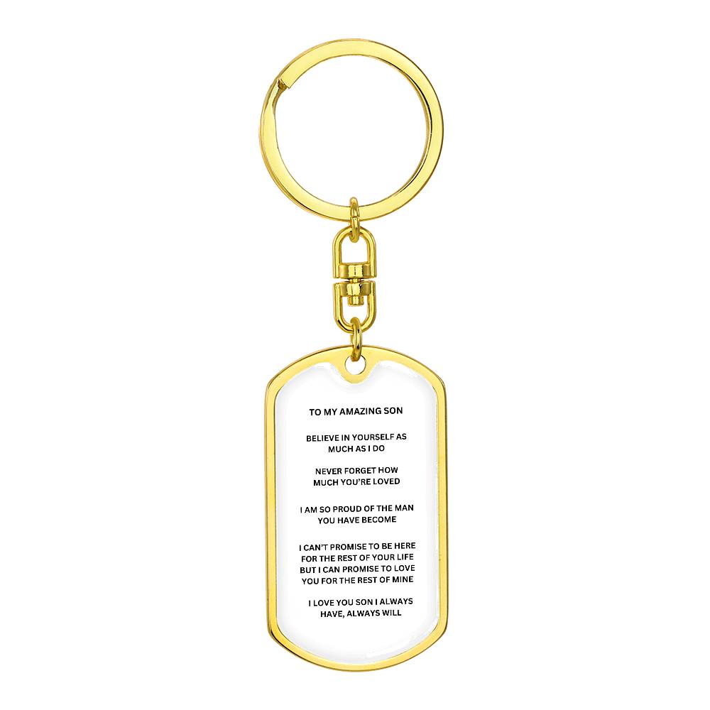 Son Graphic Dog Tag Keychain