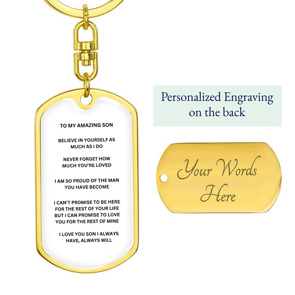Son Graphic Dog Tag Keychain
