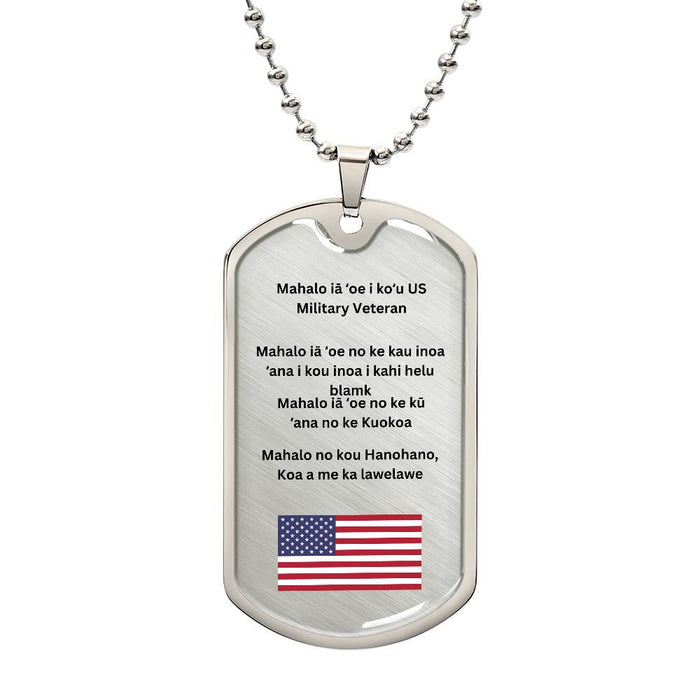 Hawaiian Thank You Military Veteran Dog Tag Necklace