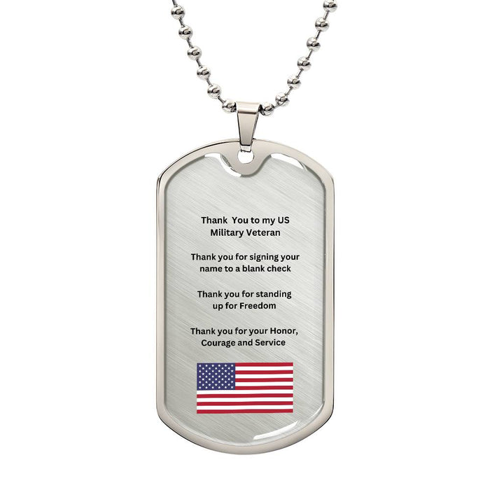 Thank you Military Veteran Dog Tag Necklace