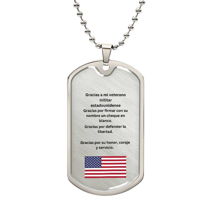 Spanish Thank you Military Veteran Dog Tag Necklace