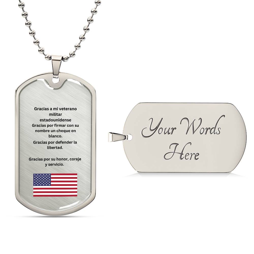 Spanish Thank you Military Veteran Dog Tag Necklace