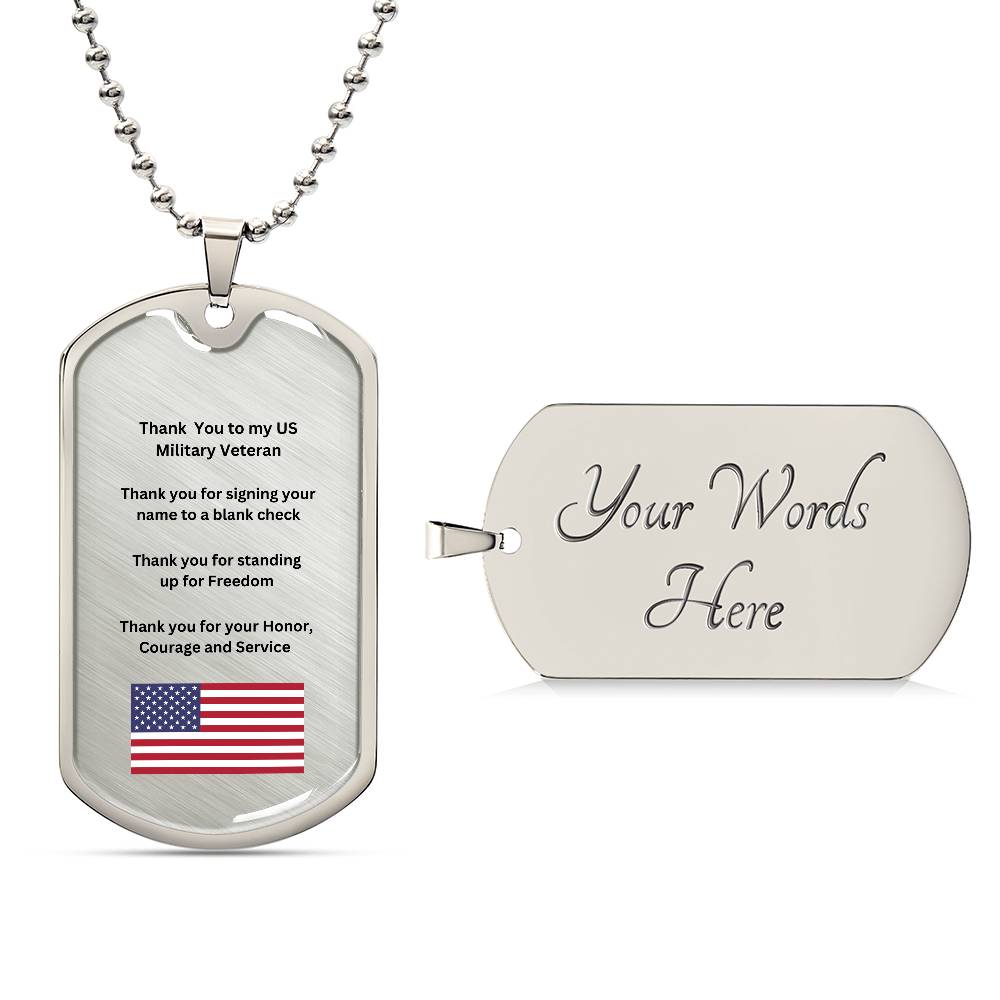 Thank you Military Veteran Dog Tag Necklace