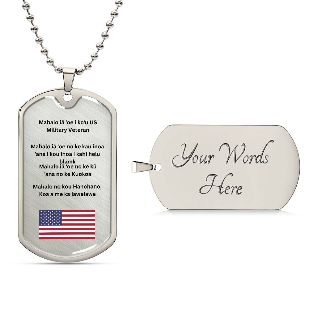 Hawaiian Thank You Military Veteran Dog Tag Necklace