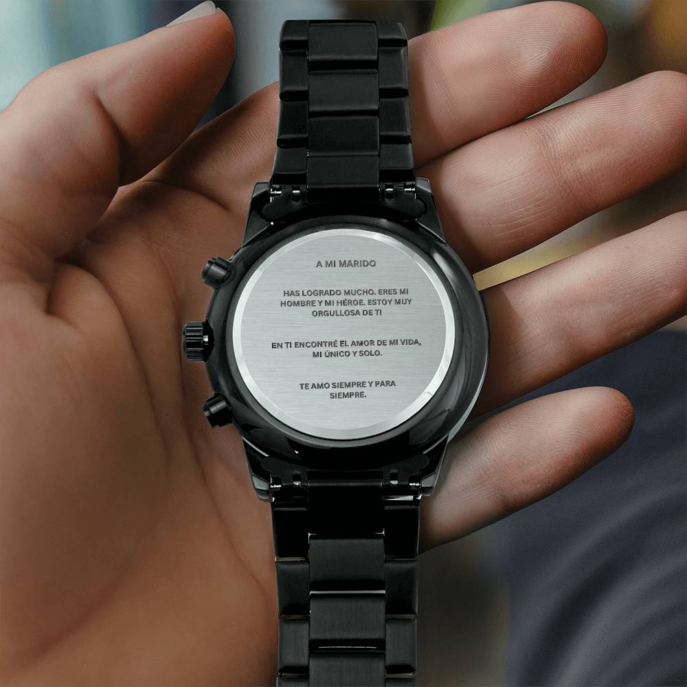 Spanish To My Husband Engraved Black Chronograph Watch