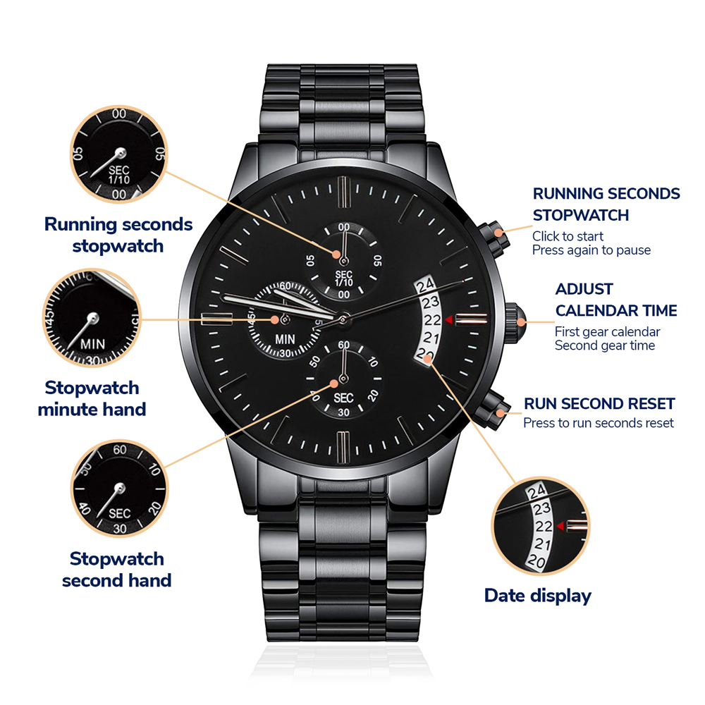 Hawaiian MY DAD Engraved Black Chronograph Watch
