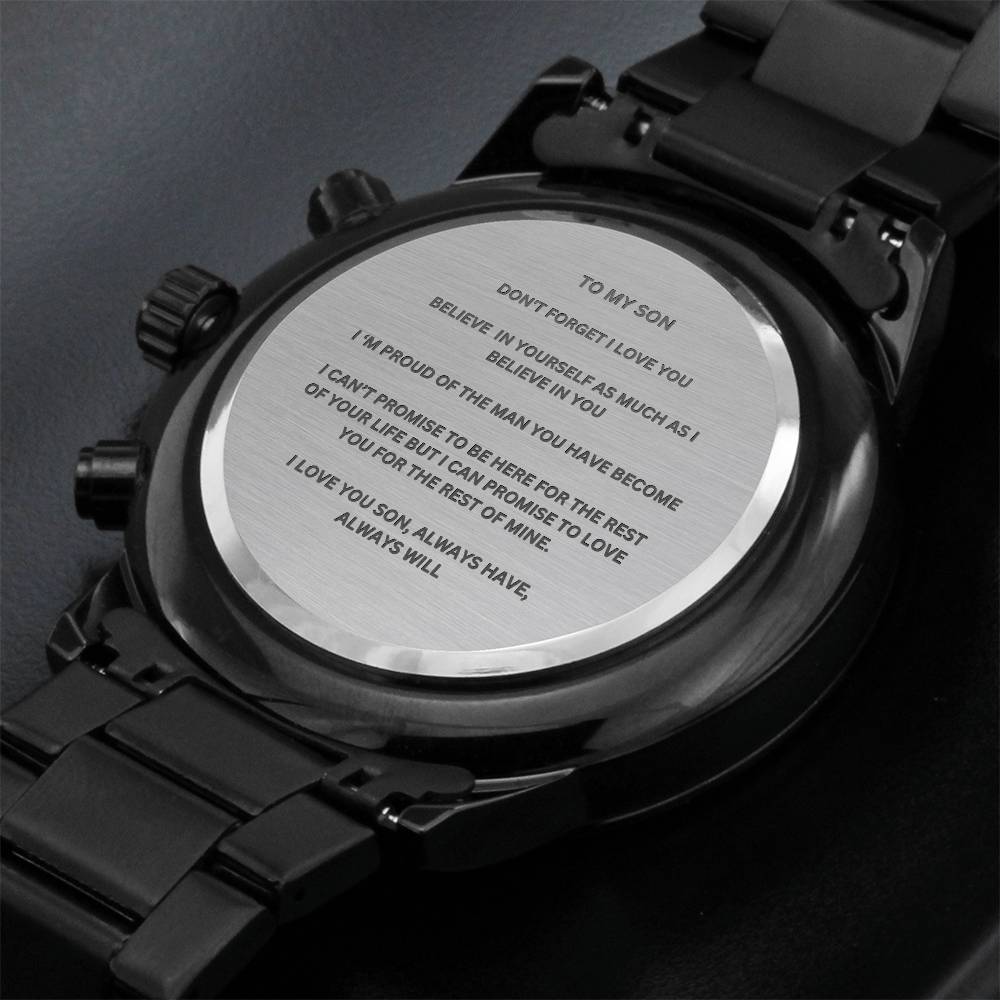 My Son Engraved Black Chronograph Watch