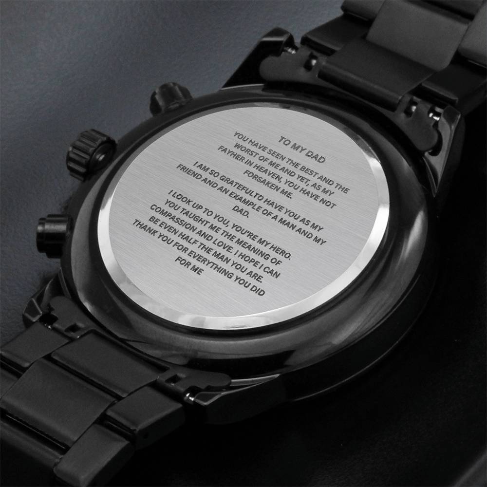 MY DAD Engraved Black Chronograph Watch