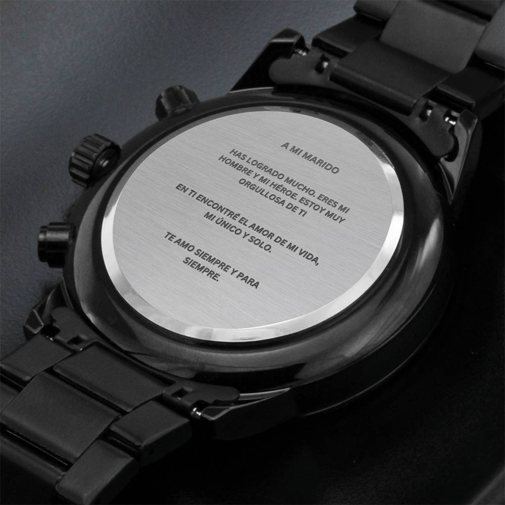 Spanish To My Husband Engraved Black Chronograph Watch