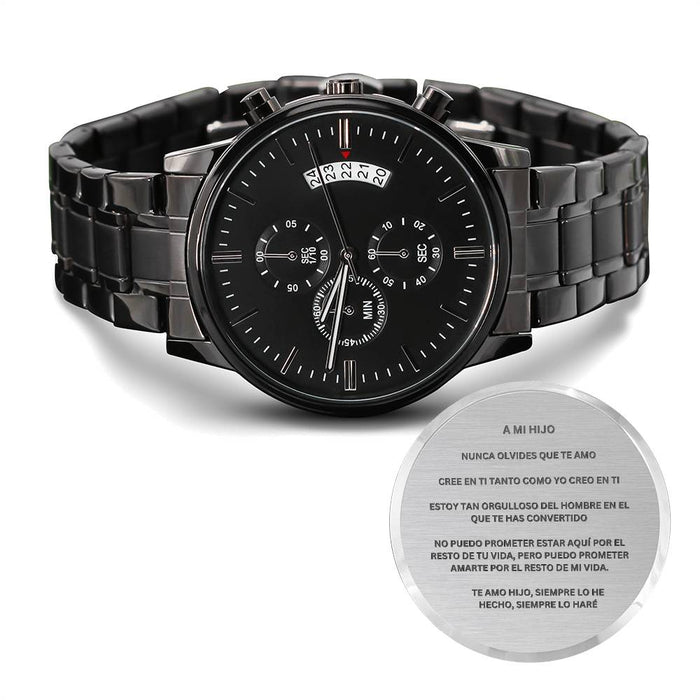 Spanish  My Son Engraved Black Chronograph Watch