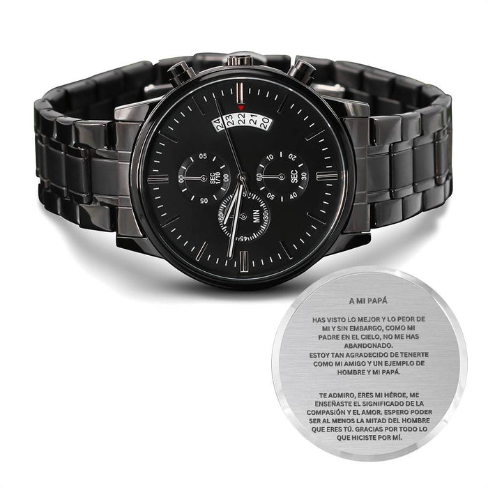 Spanish MY DAD Engraved Black Chronograph Watch