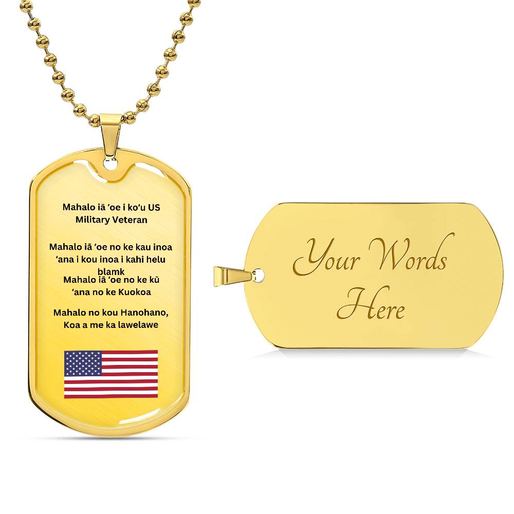 Hawaiian Thank You Military Veteran Dog Tag Necklace