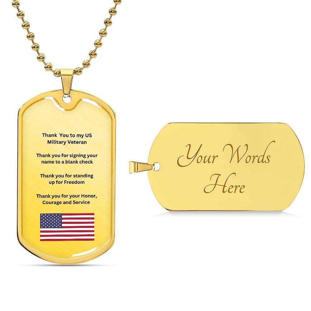 Thank you Military Veteran Dog Tag Necklace