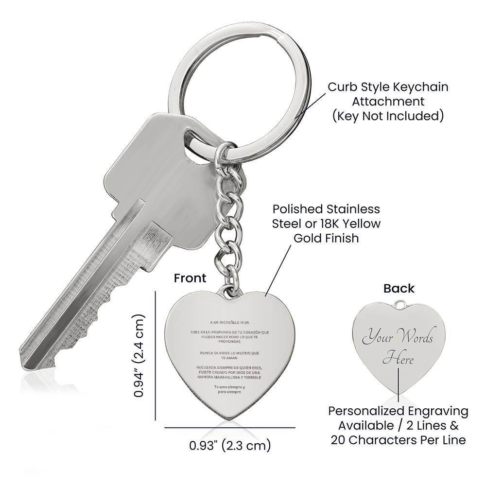 Daughter Engraved Heart Keychain