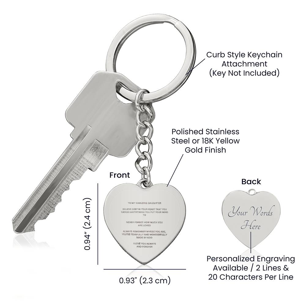 Daughter Engraved Heart Keychain