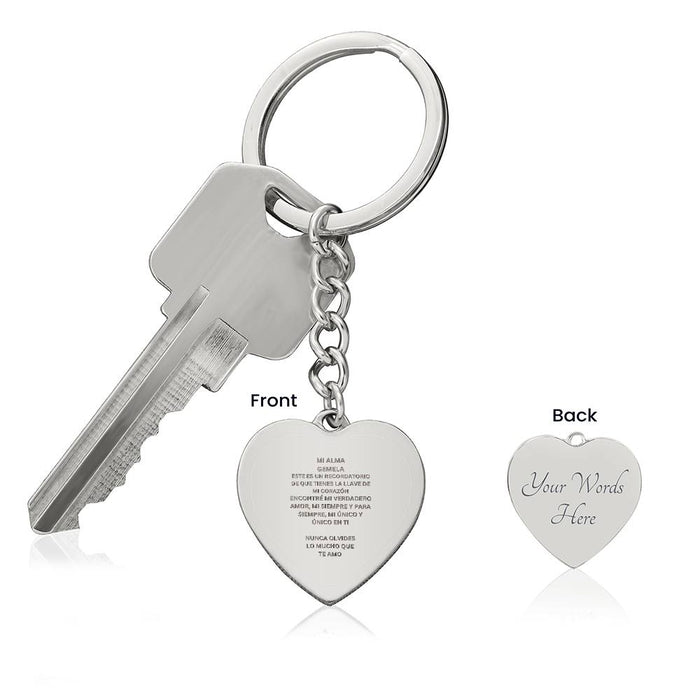 Spanish My Sioulmate Engraved Heart Keychain