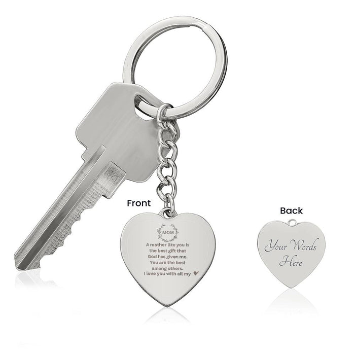 Mom Engraved Heart Key Chain