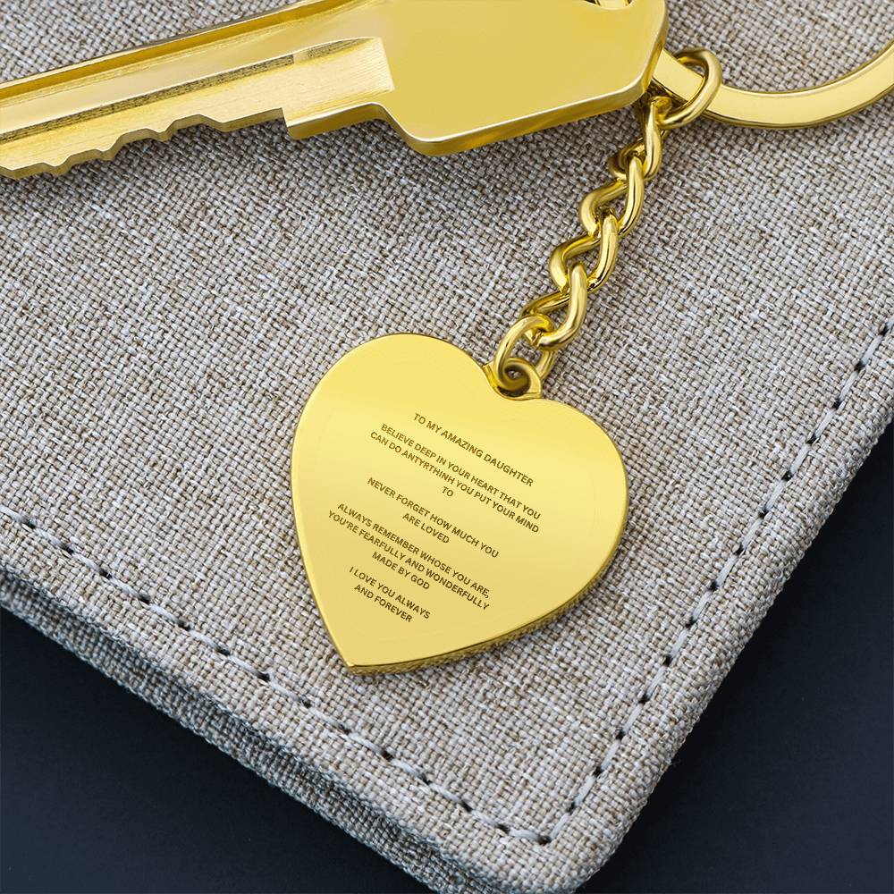 Daughter Engraved Heart Keychain