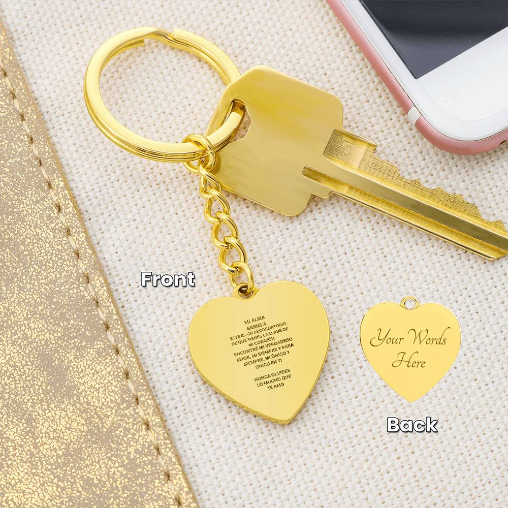 Spanish My Sioulmate Engraved Heart Keychain