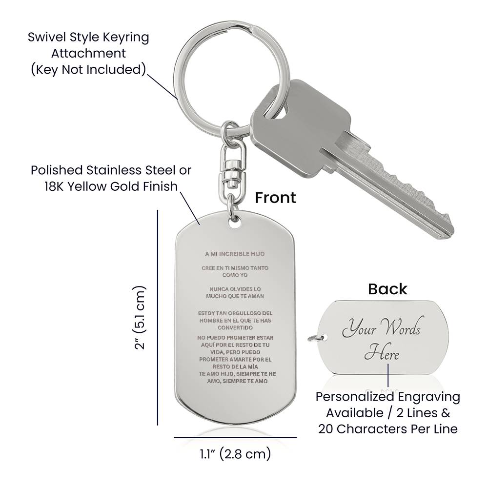 Spanish Son Engraved Dog Tag Keychain