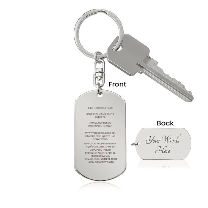 Spanish Son Engraved Dog Tag Keychain