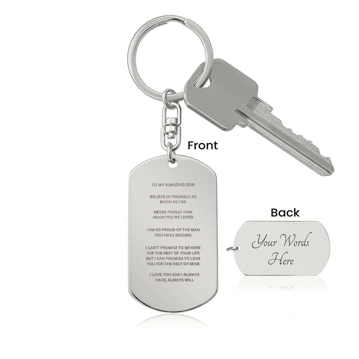 Son Engraved Dog Tag Keychain