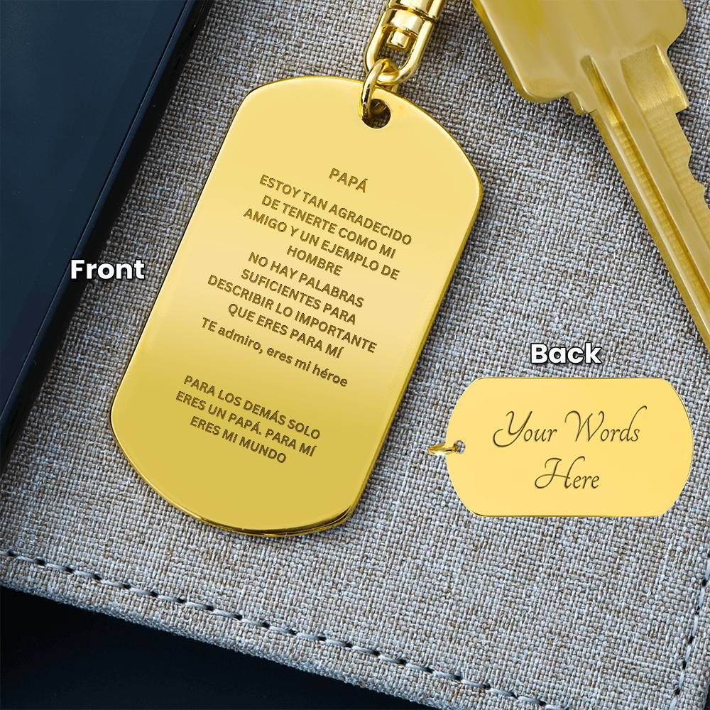 Spanish To Dad Engraved Dog Tag Keychain