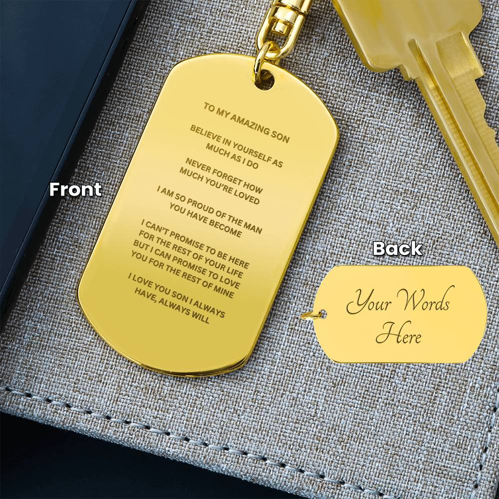 Son Engraved Dog Tag Keychain