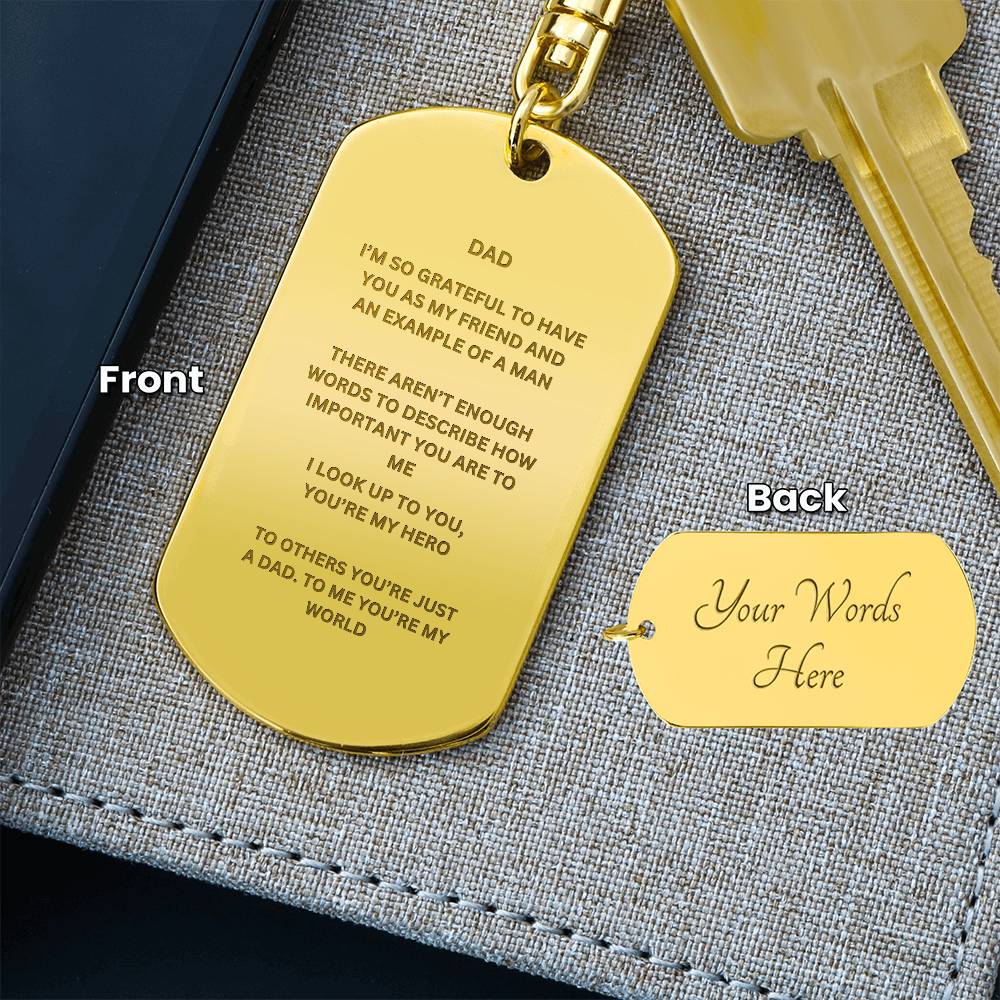 To Dad Engraved Dog Tag Keychain