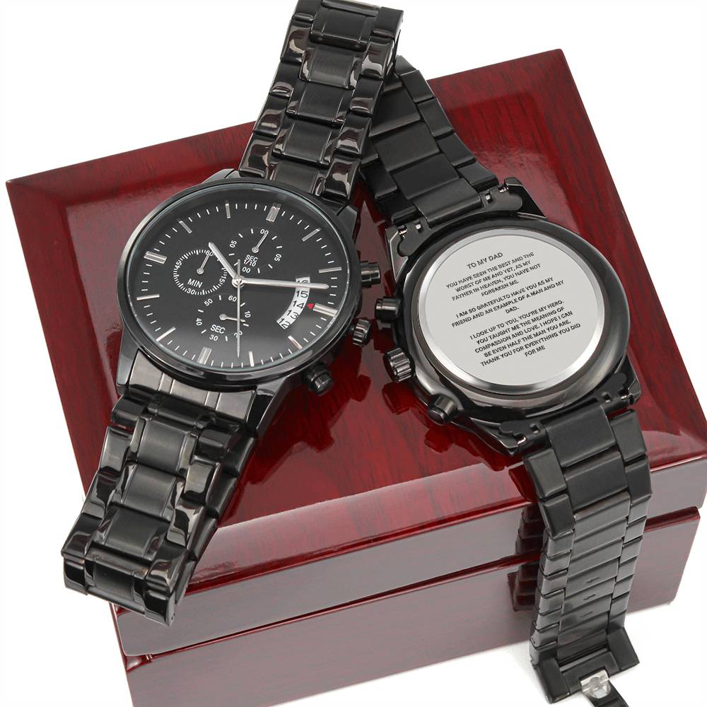 MY DAD Engraved Black Chronograph Watch