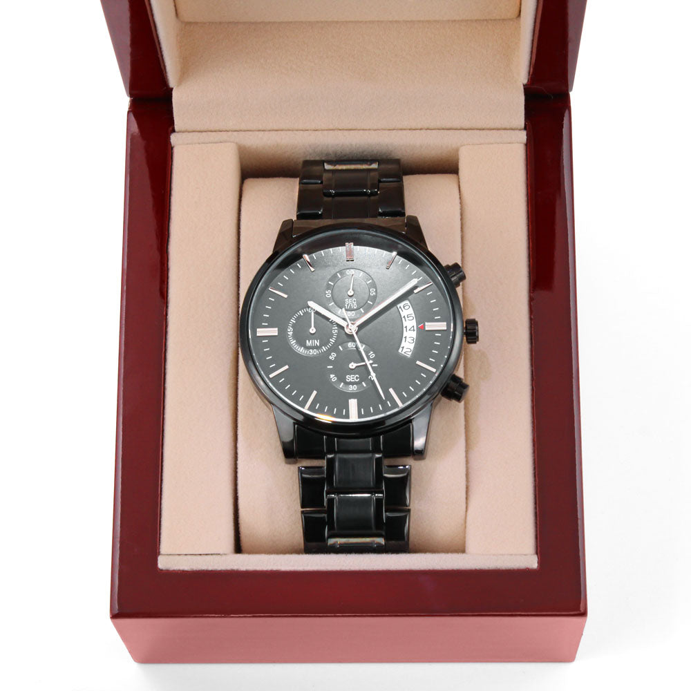 My Son Hawaiian Engraved Black Chronograph Watch