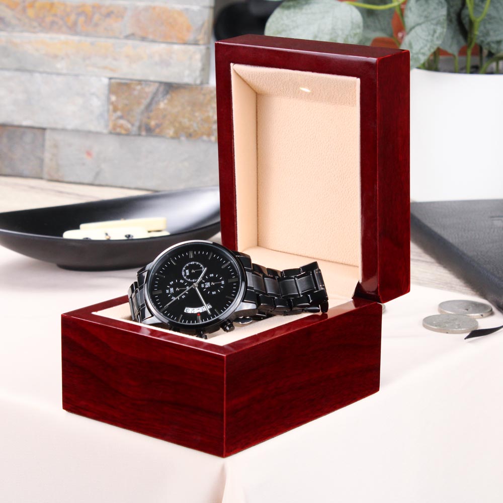 My Son Hawaiian Engraved Black Chronograph Watch