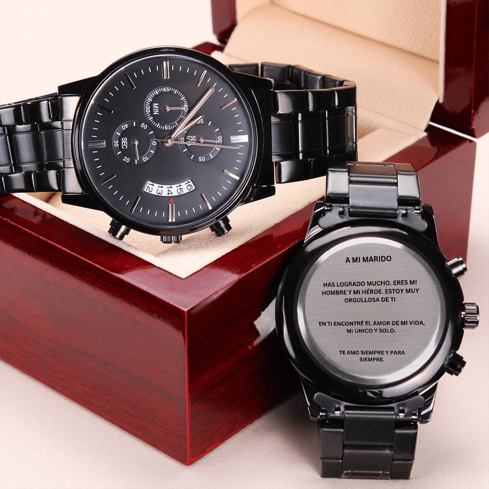 Spanish To My Husband Engraved Black Chronograph Watch