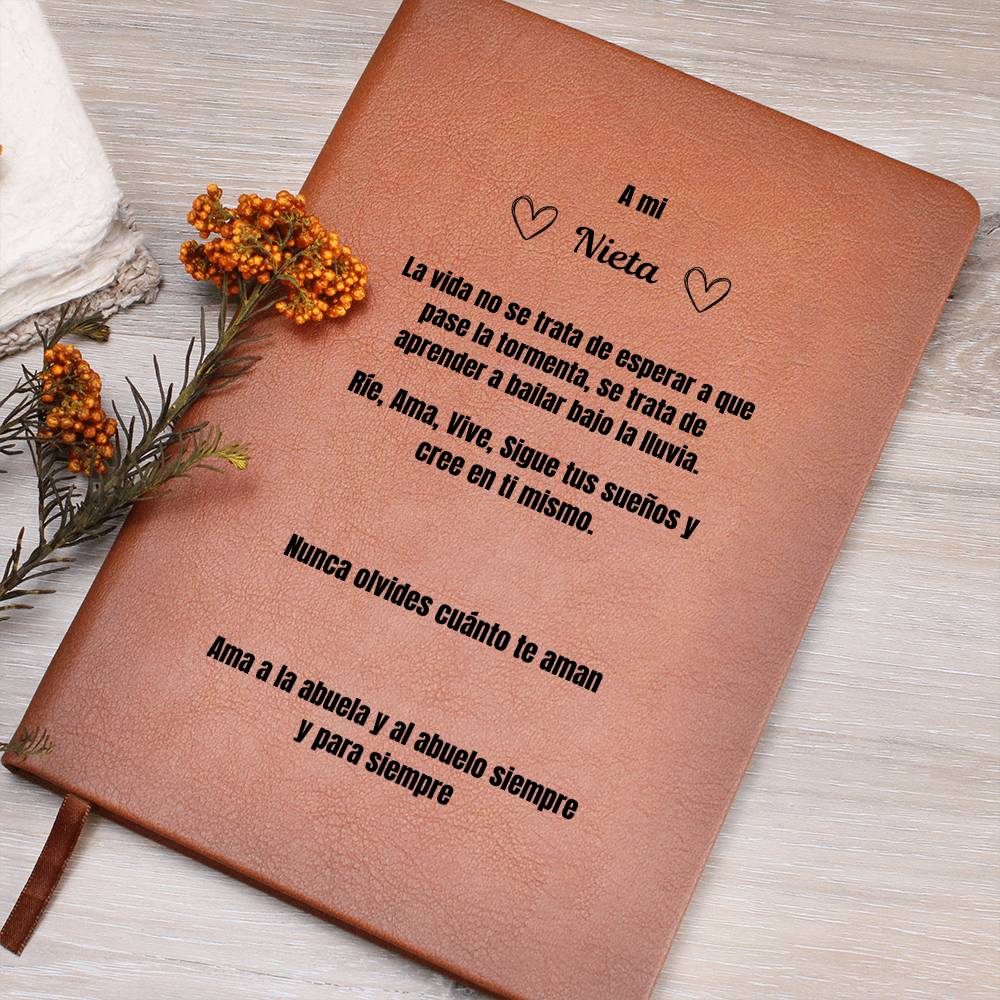 To My Granddaughter Leather Journal Love Grandma & Grandpa Spanish
