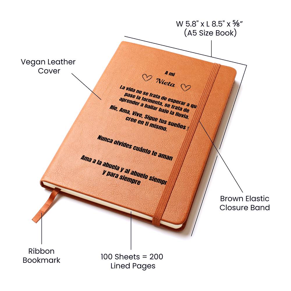 To My Granddaughter Leather Journal Love Grandma & Grandpa Spanish