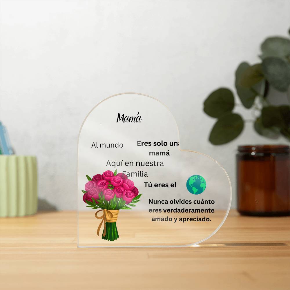 Mom Spanish Acrylic Heart Printed Plaque