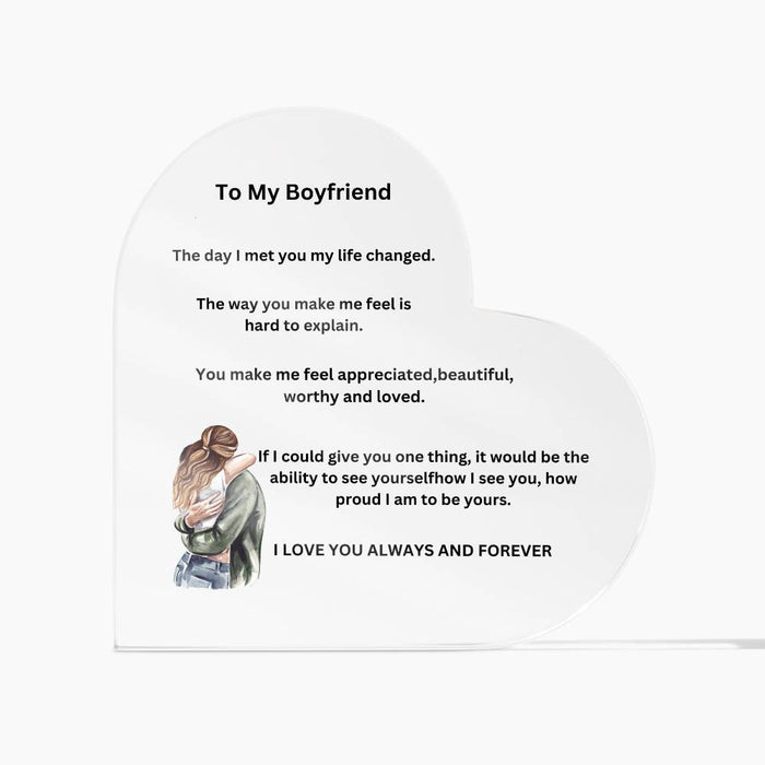 To My Boyfriend Printed Acrylic Heart Plaque