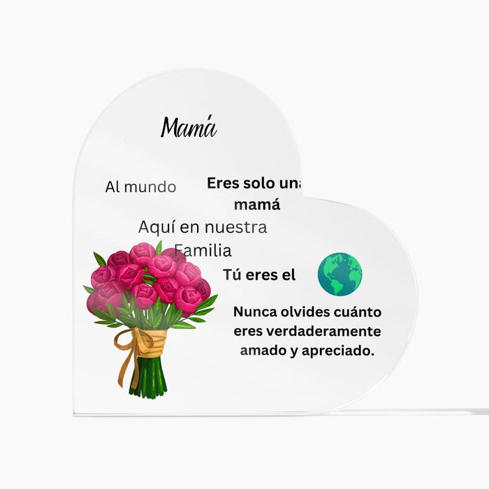 Mom Spanish Acrylic Heart Printed Plaque