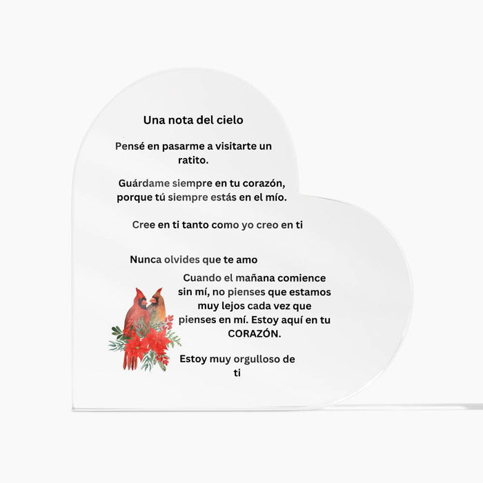 Spanish A note from Heaven Printed Acrylic Heart Plaque