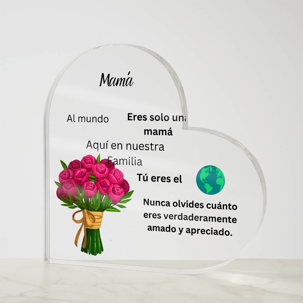Mom Spanish Acrylic Heart Printed Plaque