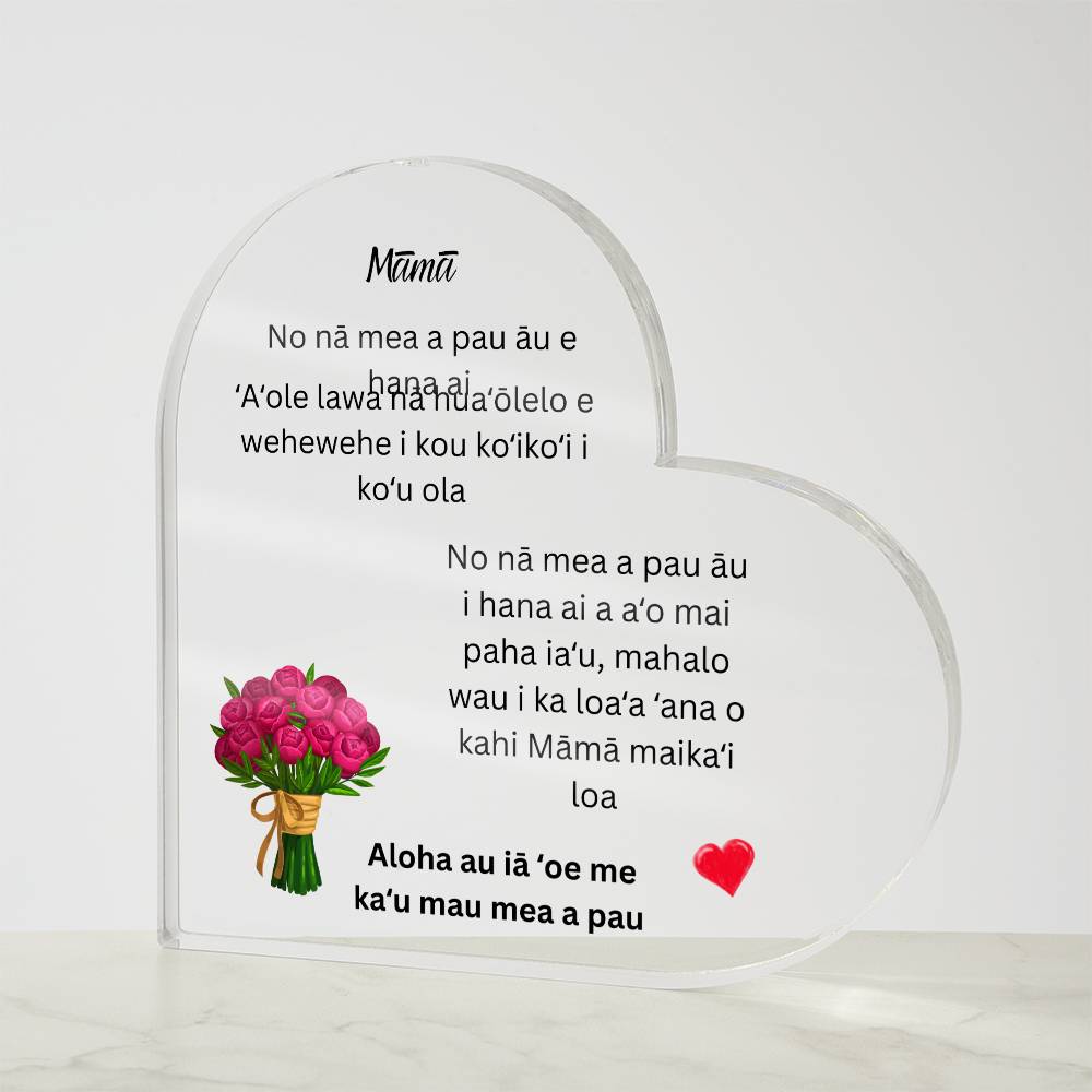 Mom Hawaiian Acrylic Heart Plaque Design #2