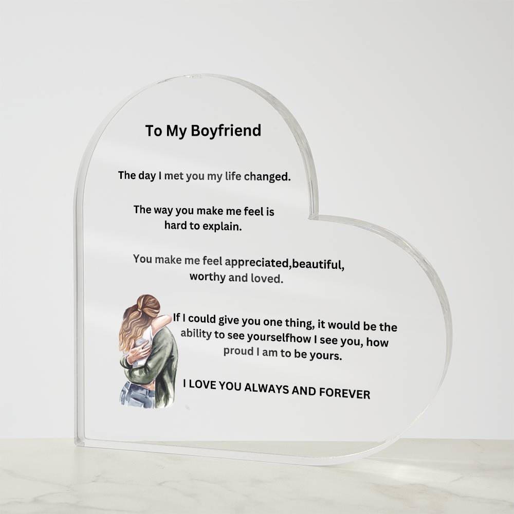 To My Boyfriend Printed Acrylic Heart Plaque