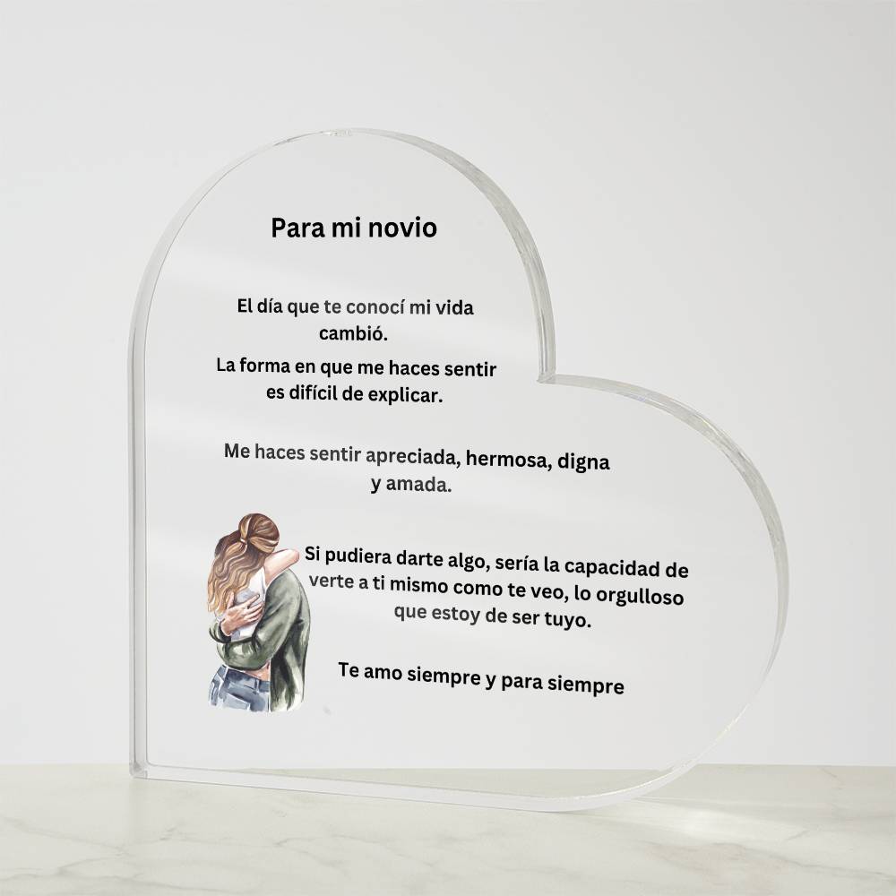 Spanish To My Boyfriend Printed Acrylic Heart Plaque