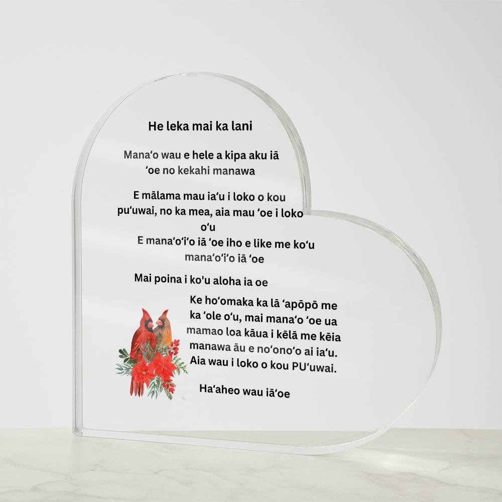 Hawaiian A note from Heaven Printed Acrylic Heart Plaque