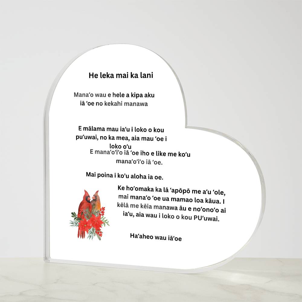 Hawaiian A note from Heaven  Acrylic Heart Plaque