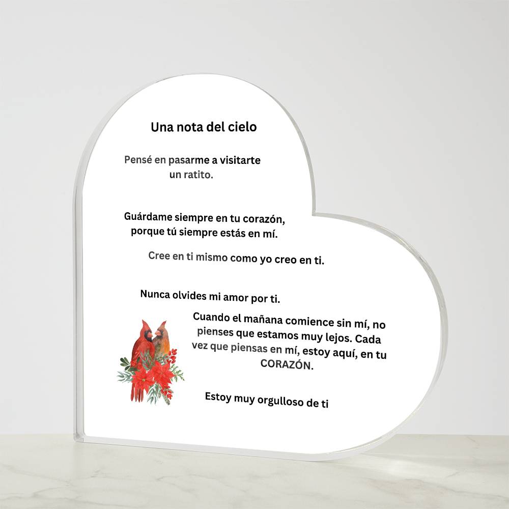 Spanish A note from Heaven Acrylic Heart Plaque