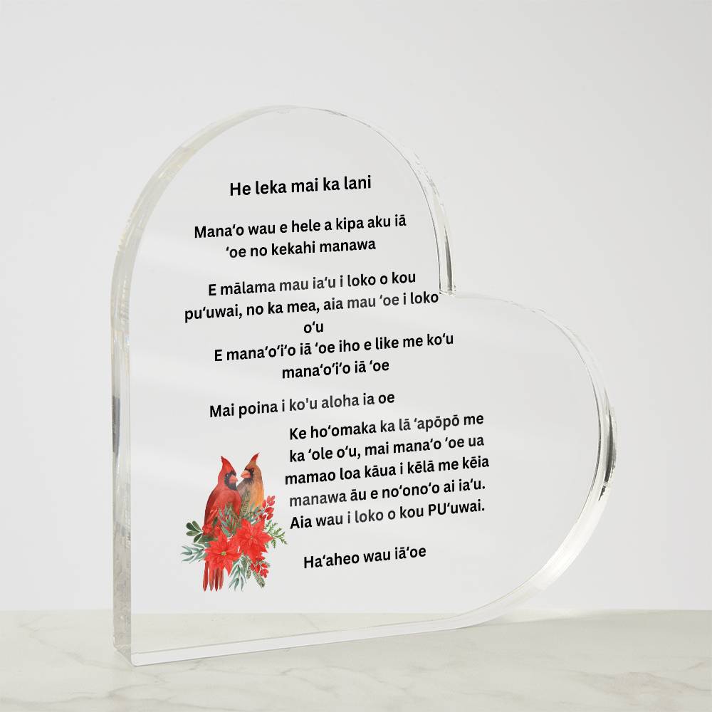 Hawaiian A note from Heaven Printed Acrylic Heart Plaque