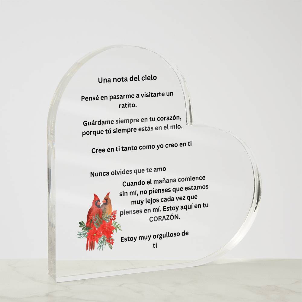 Spanish A note from Heaven Printed Acrylic Heart Plaque