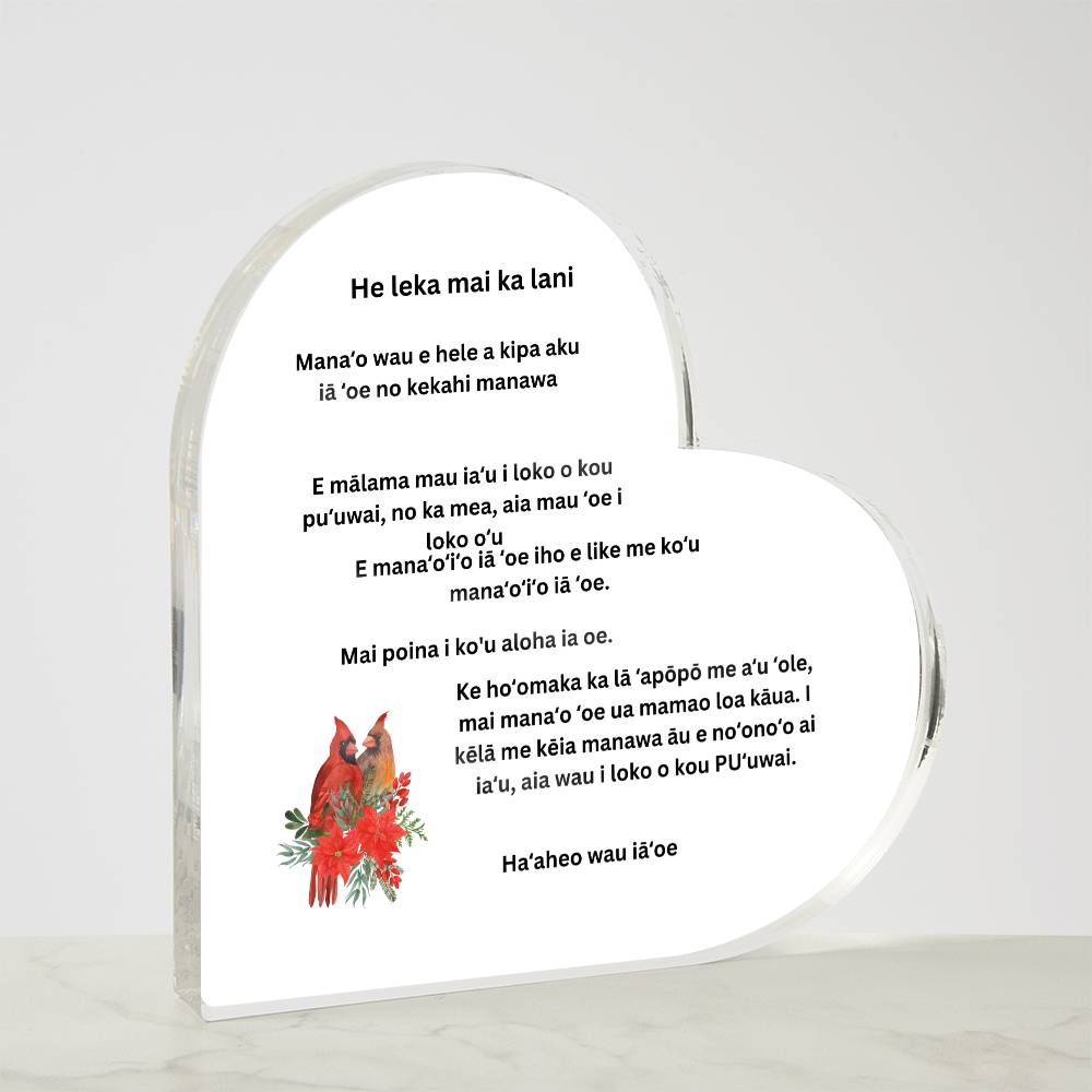 Hawaiian A note from Heaven  Acrylic Heart Plaque